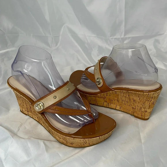MARC FISHER OReally Platform Cork Wedge Thong Sandals 2 Tone Brown Vegan 9.5 - Picture 12 of 12